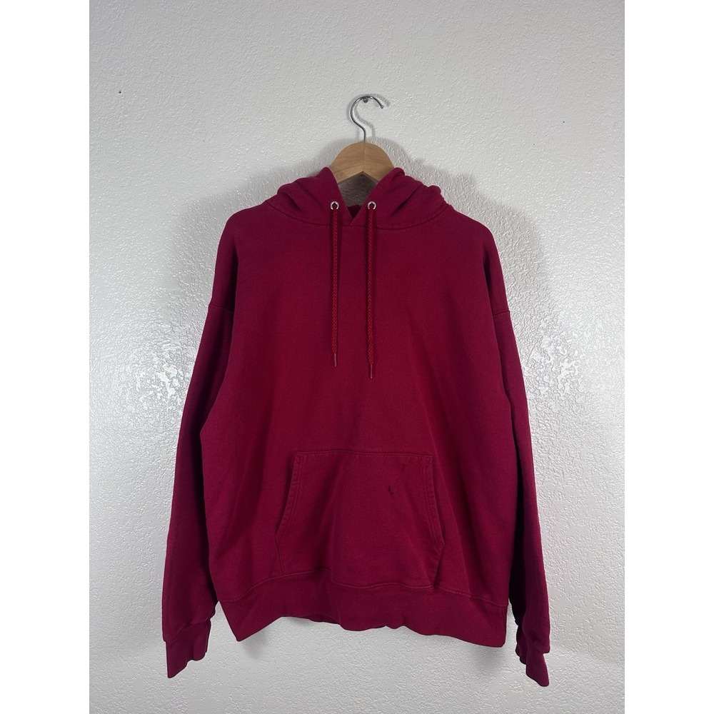 Blank Red Pullover Hoodie Men's Large Heavyweight Faded Sweatshirt